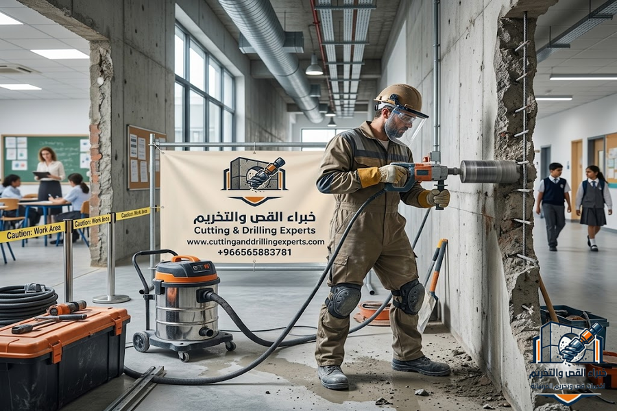 تخريم خرسانة بجدة حي المروة باستخدام أجهزة الكور الماسي لفتح كور المكيفات والسباكة والكهرباء والتهوية بدقة عالية وبدون تكسير